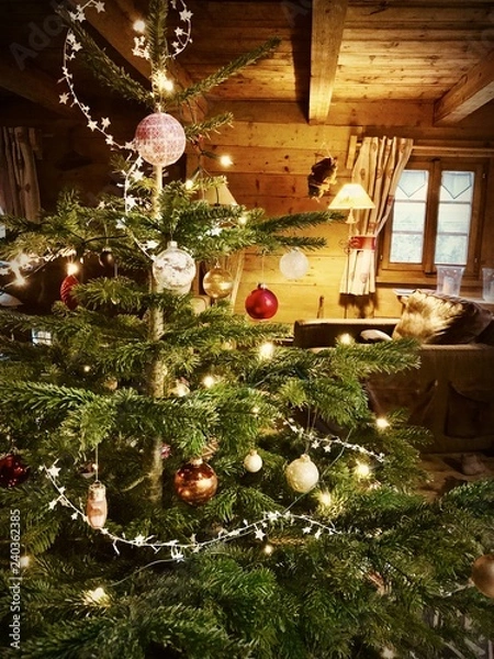 Obraz  Ambiance Noël Chalet Montagne Chaleureux Fêtes Neige Famille