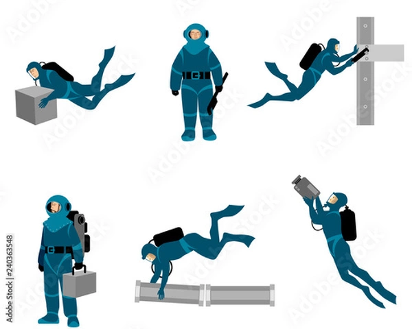 Obraz Working divers on white background