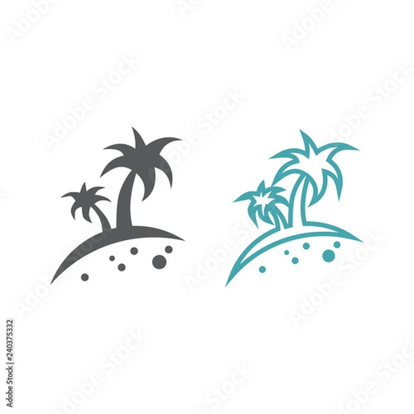 Fototapeta Two vector illustrations of palm trees. Set of vector symbols. Rest in five-star hotel. Flat design Monohrome