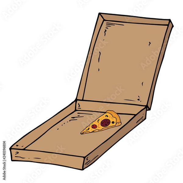 Fototapeta Slice of pizza in the box icon. Vector illustration of leftover pizza in a box. Hand drawn slice of pizza.