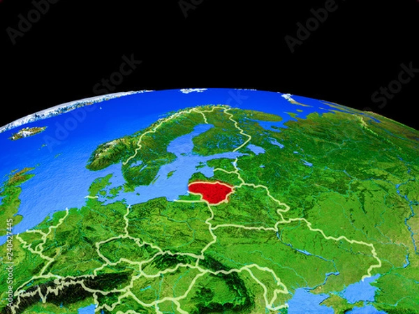 Fototapeta Lithuania on model of planet Earth with country borders and very detailed planet surface.