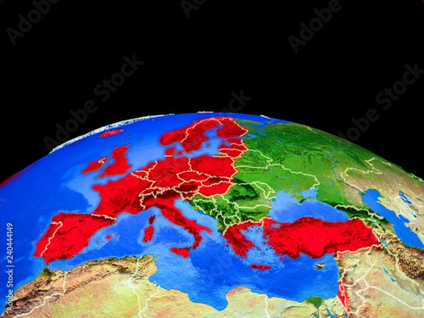 Fototapeta OECD European members on model of planet Earth with country borders and very detailed planet surface.