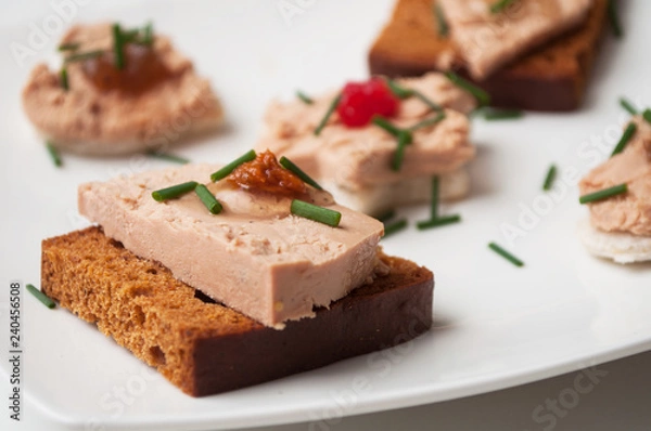 Obraz closeup of foie gras on gingerbread in festive plate