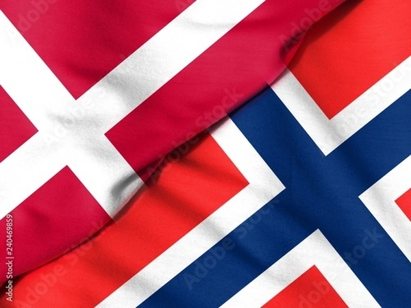 Fototapeta Two flags. Flag of Norway. Flag of Denmark.