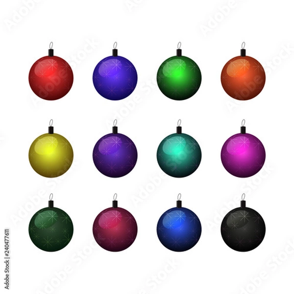 Fototapeta Set of beautiful Christmas balls for a fir-tree with a pattern of snowflakes on white background