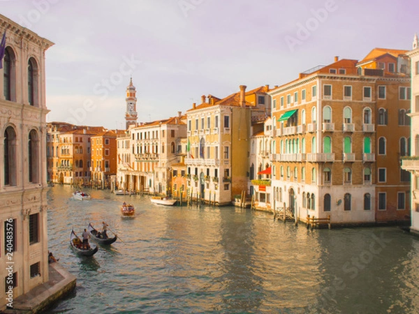 Obraz イタリアのベニスの街並みとカナル川