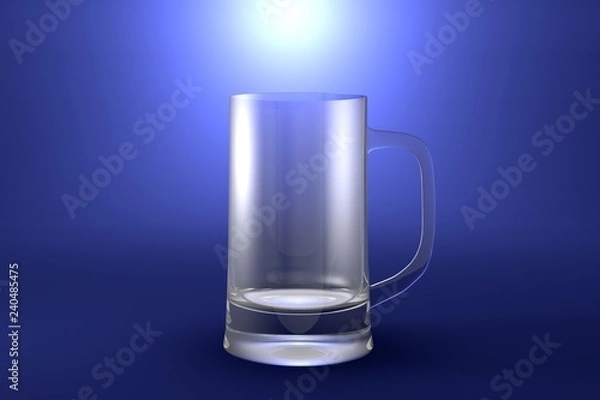Fototapeta 3D illustration of beer tankard mug on light blue highlighted artistic background - drinking glass render