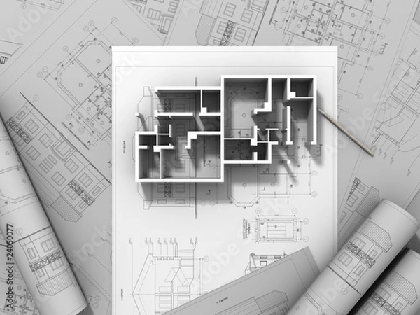 Obraz 3D plan drawing..