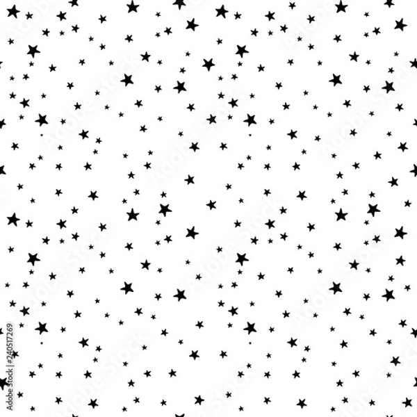 Fototapeta Seamless vector pattern with black and white stars of various sizes on white background. Childish background for postcards, wallpaper, papers, textiles, bed linen, tissue 1.2