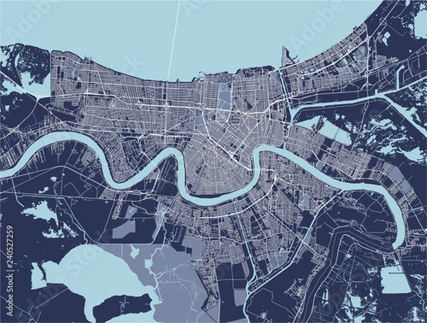 Obraz mapa miasta Nowego Orleanu, Luizjana, USA