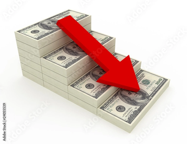 Obraz Decreasing value of Dollar. Include Clipping Path