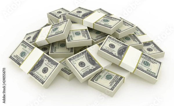 Obraz Stack of Dollar Bills. HQ 3d Render. Include Clipping Path