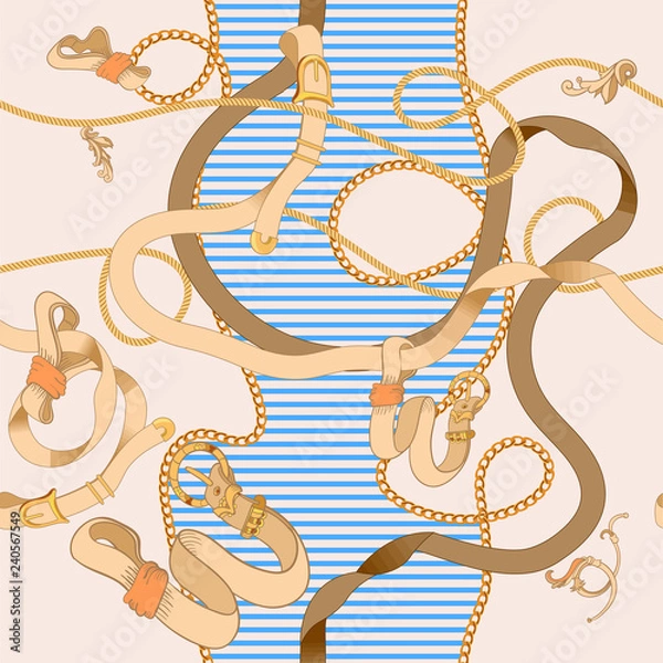 Obraz Baroque chains and belts. Vector striped seamless pattern for scarf