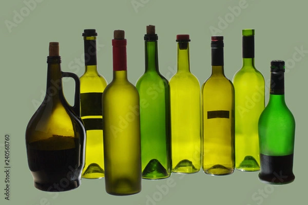 Obraz Empty wine bottles. Recycling. No alcohol!