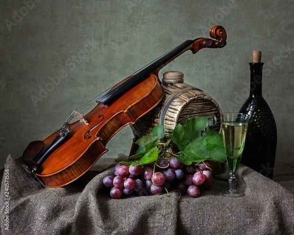 Fototapeta Still life with grapes and wine