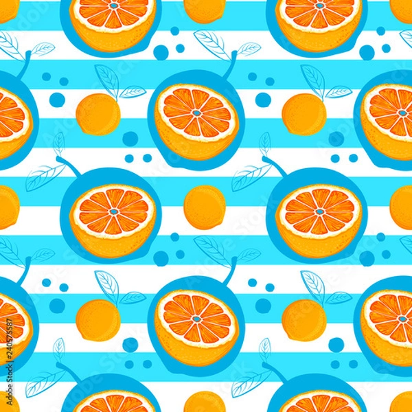Fototapeta Grapefruit seamless pattern. Sketch grapefruites. Citrus fruit background. Elements for menu, greeting cards, wrapping paper, cosmetics packaging, posters etc