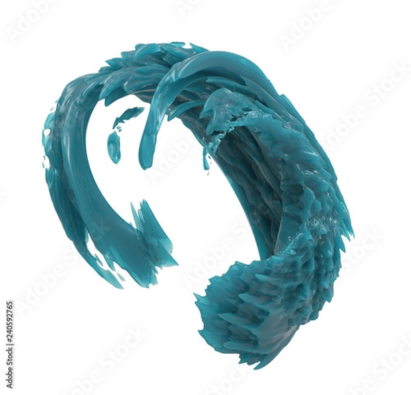Fototapeta 3d rendering of wave, water jet, clear blue splash, liquid wave, curvy line, isolated on white background.