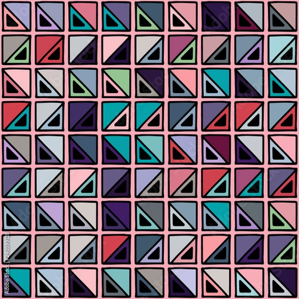 Fototapeta Seamless vector pattern. geometrical background with hand drawn decorative tribal elements. Print with ethnic, folk, traditional motifs. Graphic illustration for wrapping, wallpaper, fabric, packing