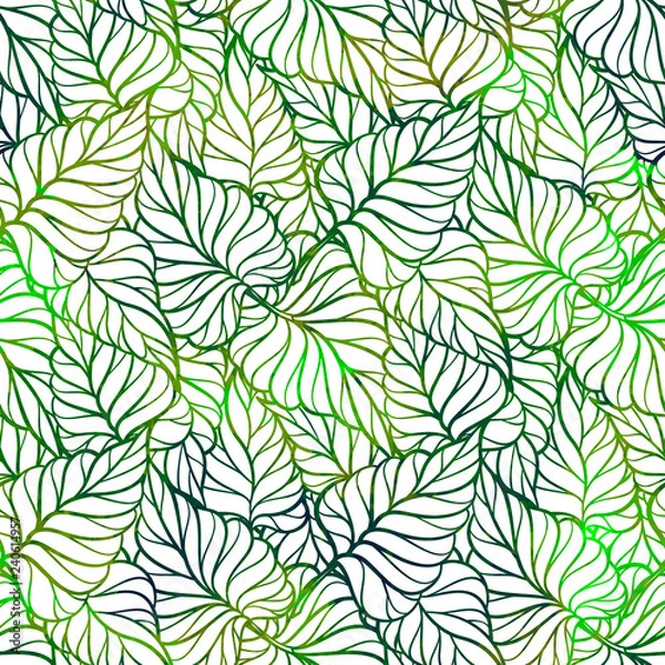 Fototapeta Green fresh leaves vector seamless pattern. Vibrant background.