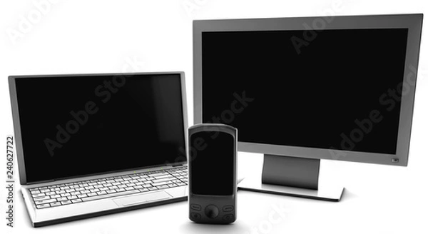 Fototapeta A bundle of net tv and cell phone isolated on white