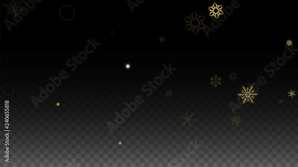 Fototapeta Christmas  Vector Background with Gold Falling Snowflakes Isolated on Transparent Background. Realistic Snow Sparkle Pattern. Snowfall Overlay Print. Winter Sky. Design for Party Invitation.