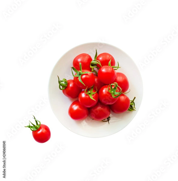 Obraz Red cherry tomatoes on a plate isolated on white background with clipping path
