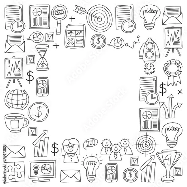 Fototapeta Vector set of bussines icons in doodle style.