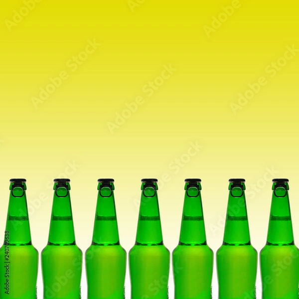 Fototapeta Bottles of beer on a light background. Copy space