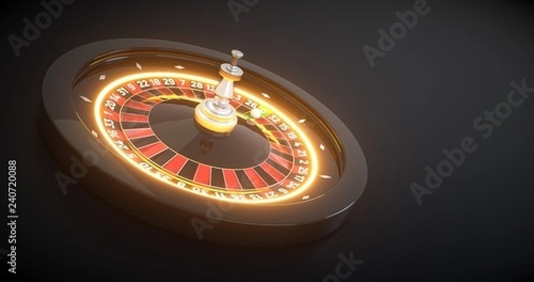 Fototapeta 3D rendering of Roulette Wheel With Futuristic Neon Lights, Isolated on Black Background