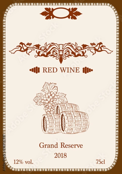 Obraz Sketch of a bunch of grapes and barrels