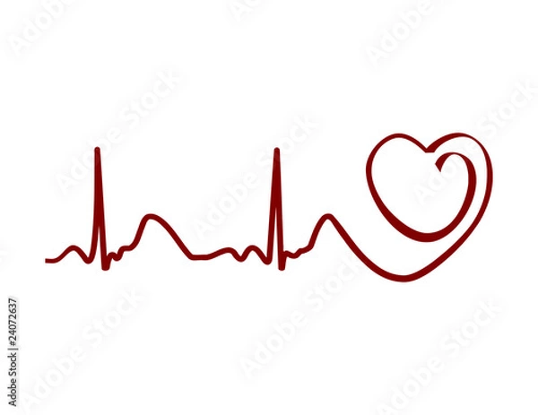 Obraz Heart and ecg from red ribbon