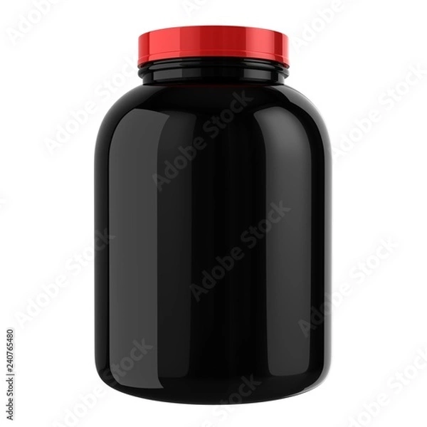Obraz Black Protein Bottle with Red Cap
