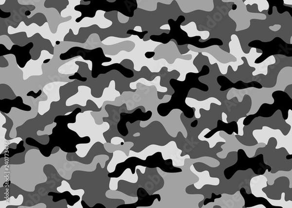 Obraz Czarno-biały kamuflaż powtarza się bez szwu. Kamuflaż maskujący. Klasyczny nadruk na odzieży. Wektor monochromatyczny wzór