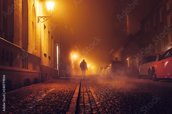 Obraz Neblige Straße bei Nacht