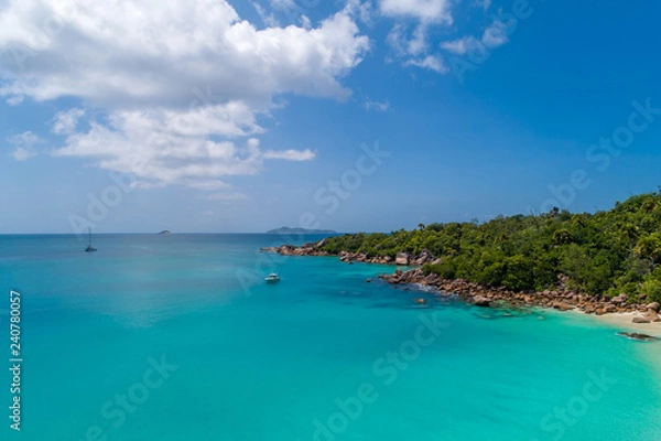 Fototapeta Aerial view of beautiful island at Seychelles in the Indian Ocean.Top view from drone