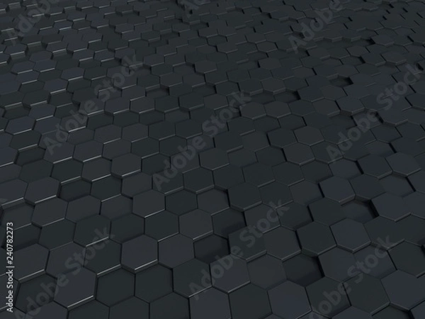 Fototapeta Abstract honeycomb metallic panels 3d background. Metallic hexagonal dark background or texture.