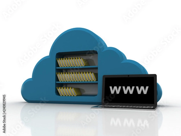 Fototapeta 3d rendering cloud  laptop with folder network