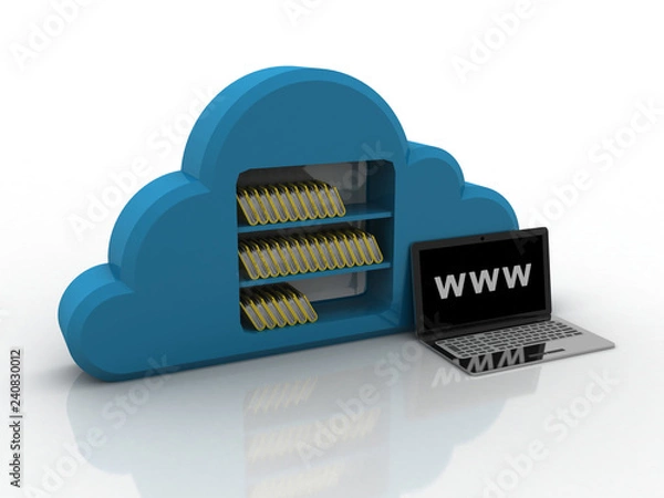 Fototapeta 3d rendering cloud  laptop with folder network