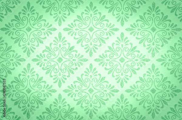 Fototapeta Decorative Floral Green Pattern on the White Background