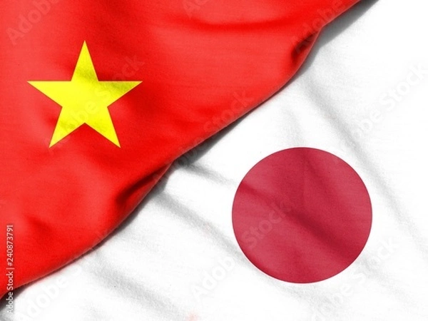 Fototapeta Two flags. Flag of Japan. Flag of Vietnam.