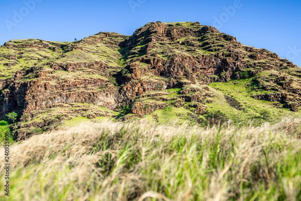 Fototapeta Beautiful Hawaiian mountains of volcanic formation on the west side of the island of Oahu in hawaii