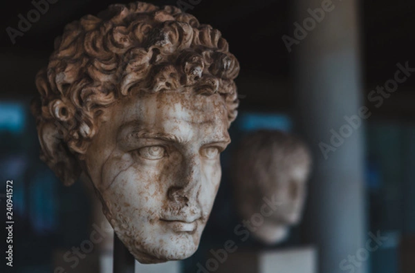 Fototapeta Ancient Emperor Antoninus Pius Bust Statue Stoa of Attalos Agora Market Place Athens Greece.