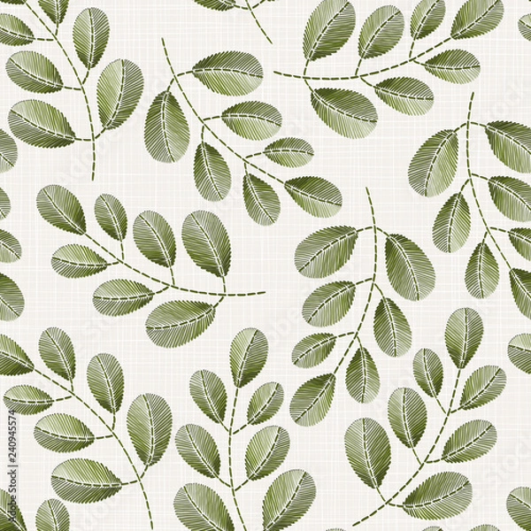 Obraz  Embroidery floral seamless pattern on linen cloth texture