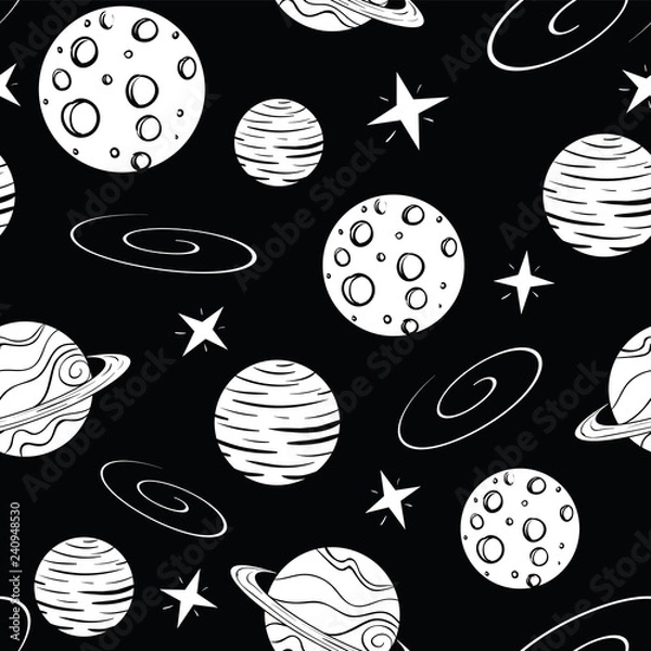Fototapeta Galaxy Black and White Seamless Vector