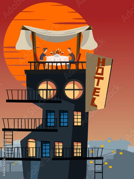 Obraz dinner on a rooftop vector illustration 