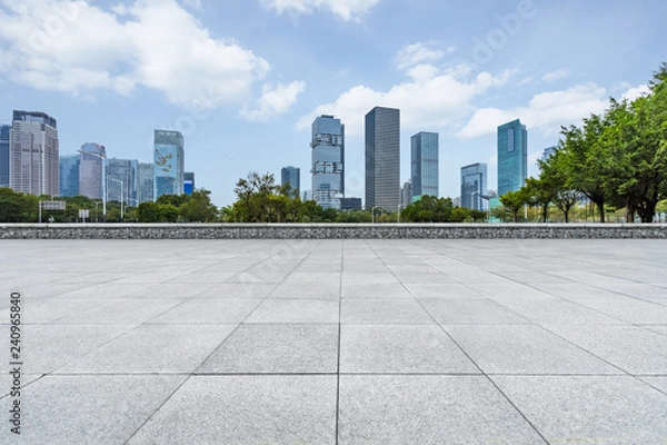 Fototapeta Panoramic skyline and buildings with empty square floor.