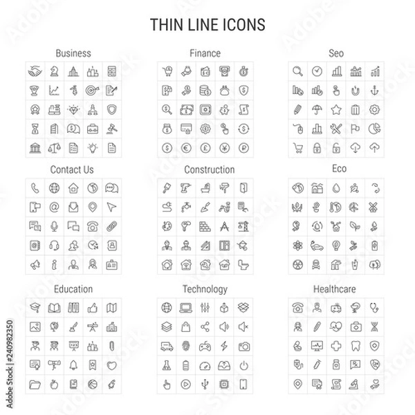 Fototapeta thin line icons set