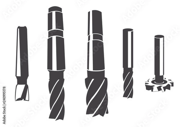 Fototapeta Cylindrical milling cutter for various types of milling. Set of vector icons