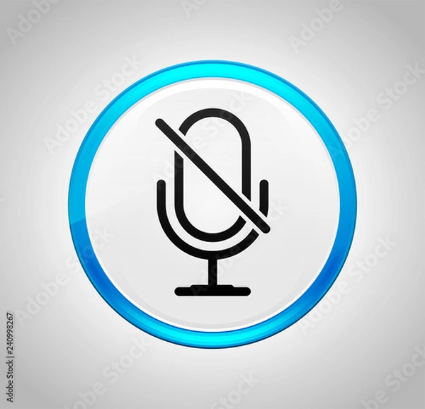 Fototapeta Mute microphone icon round blue push button