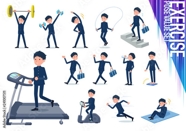 Obraz flat type school boy gakuran_exercise